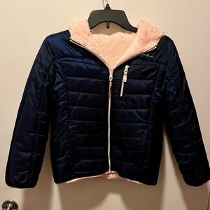 Eddie Bauer Kids Puffer Jacket in Navy and Light Pink Reversible